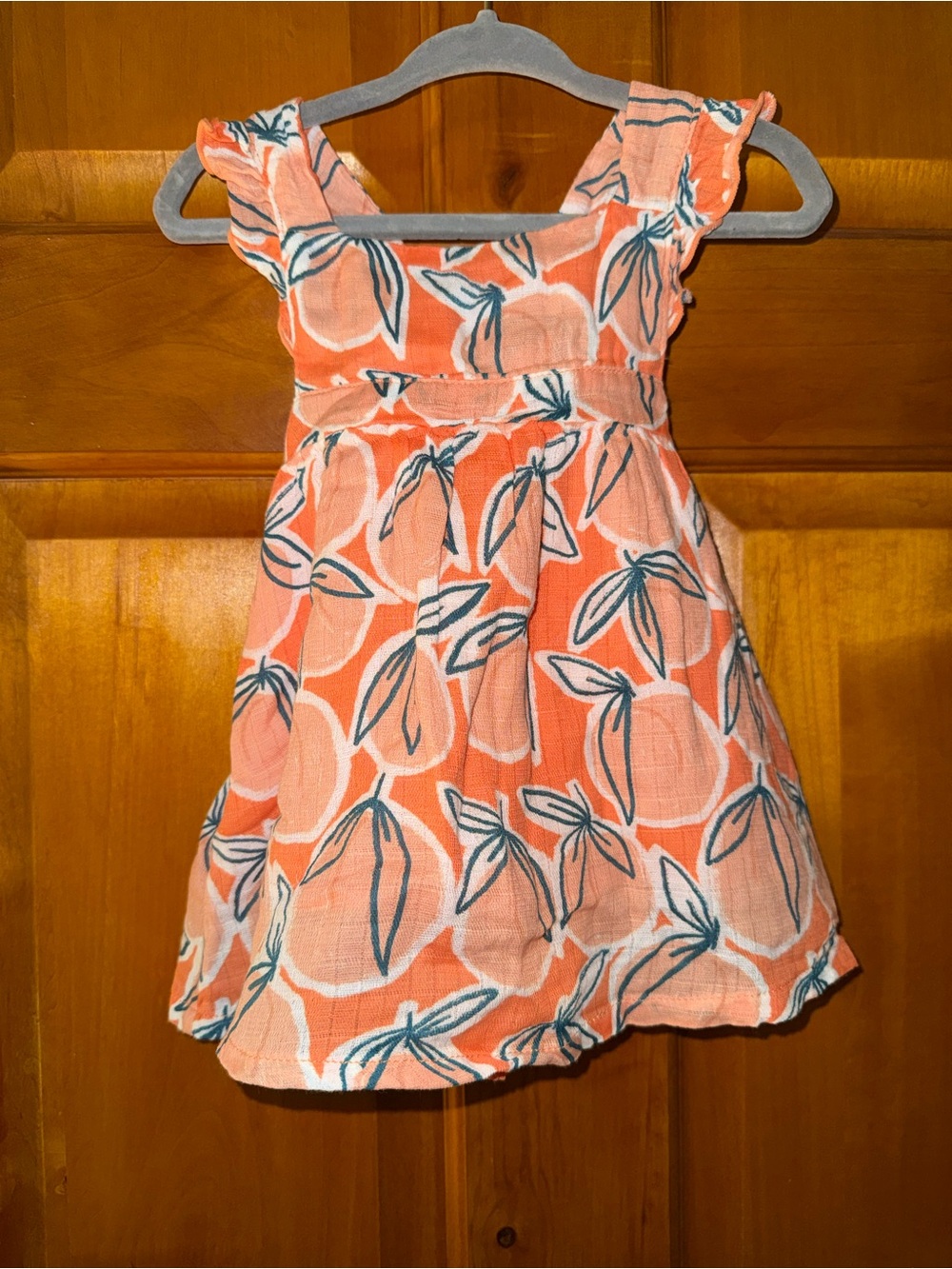 Angel Dear Coral Peach Print Ruffle Sundress